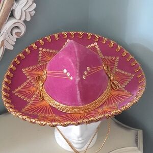 % Salazar Yepez authentic Mexican pink velvet hat sombrero